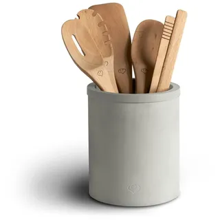 Springlane Küchenhelfer-Set aus Buchenholz, 6-tlg. inkl. Kochlöffel, Kochzange, Pfannenwender, Nudelschöpfer, Beton Küchenutensilien-Halter