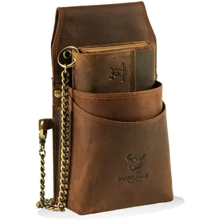 MATADOR Kellnerbörse Leder #VICIO inkl. XXL Kellnertasche mit Gürtel Schlaufe, Luxus Kellner Geldbörse mit edler Geschenk Box und RFID Schutz inkl. robuster Metall Kette, Braun Hunter