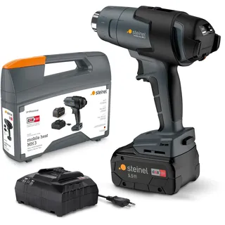 Steinel Akku Heißluftpistole MobileHeat MH3, inkl. Metabo 5.5 Ah CAS 18 V Akku, kabelloses Profi-Heißluftgebläse im Koffer, 5 Sek. Aufheizzeit, 300-500 °C, 200 l/min, Grau/Schwarz