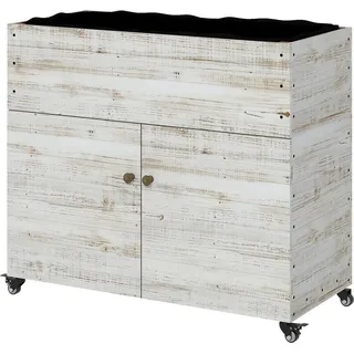 Hochbeet aus Holz mit Schrankfach, Kräuterbeet mit Rollen, Pflanzkasten 110 x 50 x 95 cm, Blumenkasten mit Vliesstoff, Weiß für Garten & Balkon - Weiß