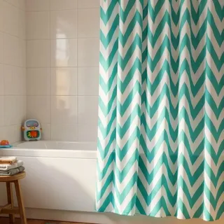 Croydex Aqua Chevron Textil Duschvorhang mit Hygiene 'N' Clean, 1 x 180 x 180 cm