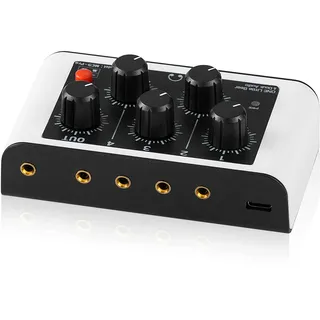 Douk Audio Tragbarer Mini Stereo 4-Kanal Linien Mischer, Kopfhörer Monitoring für Clubs/Bars, extrem rauscharmer Audio-Mixer, Live Studio-Aufnahme