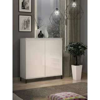 Dmora - Kommode Abuja, Wohnzimmerbuffet, Wohnzimmer-Sideboard, Moderne Küchen-Speisekammer, Made in Italy, 100x40h110 cm, Glänzendes Weiß und Anthrazit