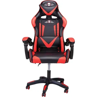 No Fear Gaming Stuhl - Gamingstuhl mit Nacken und Lendenkissen - Ergonomischer Gamer Stuhl - Höhenverstellbar von 46 bis 56 cm - Schwarz/Rot - Schwarz