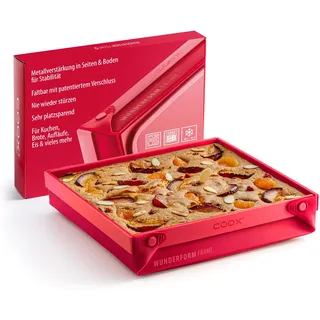 coox WUNDERFORM Frame MQ - die faltbare Kastenform mit Metallverstärkung - Backen & Servieren in Einem I Antihaft-Silikon I Spülmaschinenfest I Kein Stürzen I BPA-frei Rot