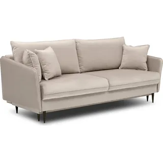 Selsey 3-Sitzer Schlafsofa Schlafcouch Volio Bettkasten beige hydrophober Samt mit schwarzen Beinen - Beige