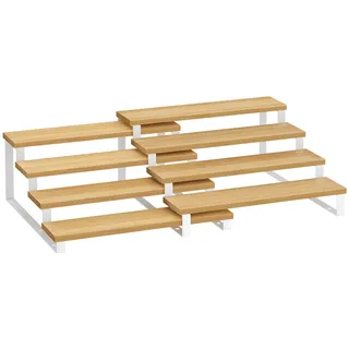 SONGMICS Gewürzregale, Küchenregale stehend, Küchen-Organizer, 2er Set, Holzwerkstoff, je 4 Ablagen, ausziehbar, stapelbar, für Speisekammer, Arbeitsplatte, naturbeige-wolkenweiß KCS216N02