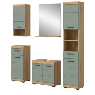 inn.furn Badmöbel Set Shawn 5-tlg. Grün/Eiche