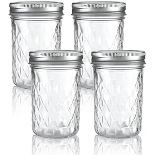 INCETUE 350 ml/12 oz Glas Vorratsdosen mit Deckel, 4er Set Transparent Kleine Vorratsgläser, Dekorative Einmachgläser für Salat, Overnight Oats, Snacks, Joghurt, Müsli, Obst, Gewürze, Zucker, Kaffee