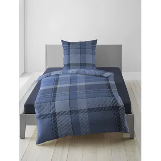 Bierbaum Bettwäsche 4046, Fein-Biber, Designed in Germany, Blau 20, 155x220 + 80x80 cm, Komfortgröße