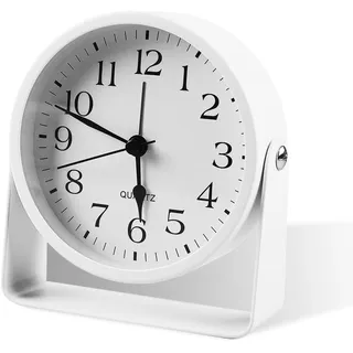 BORDEAG Wecker Analog Ohne Ticken, Klassisch Metall Wecker, Analoger Wecker Design, Weiß Lautlos Wecker mit Licht, Nachttisch-Wecker, Moderne Einfache Deko Tischuhr Schlafzimmer Nachttisch 11,5 cm