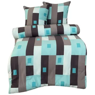 Leonado Vicenti - Thermofleece Warme Winter Bettwäsche Flausch Kariert Türkis Grau gestreift modern Schlafzimmer Garnitur Set Bezug Decke, 4teilig, 135x200 cm