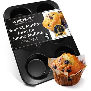 Wrenbury Muffin Backform Groß 6er – Tiefe Jumbo Muffinform - 9,5 cm, Antihaftbeschichtet, PFAS-frei, EU LFGB & EU Food Safe – Für XXL Muffins, Cupcakes & Brötchen