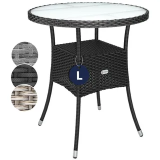 CASARIA® Polyrattan Gartentisch 60cm Rund 5mm Sicherheitsglas Höhenverstellbar 80kg Belastbarkeit Wetterfest Terrasse Balkon Beistelltisch Tisch Schwarz - Schwarz