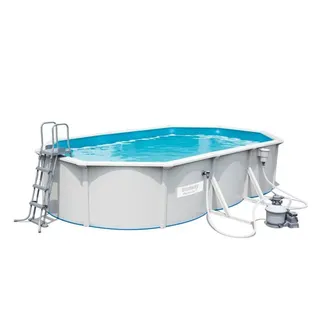 BESTWAY Stahlwandpool Komplett-Set oval 610 x 360 x 120 cm inkl. Filterpumpe, Poolleiter, Bodenschutzplane