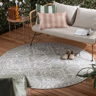 Outdoor Teppich Rund - Summer Oriental Hellgrau - Ø 180 cm - Balkon, Garten, Terrasse - FRAAI | Home & Living - Boho, Modern - Grau