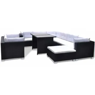 vidaXL 10-tlg. Garten-Lounge-Set mit Auflagen Poly Rattan Schwarz - Schwarz, Weiß