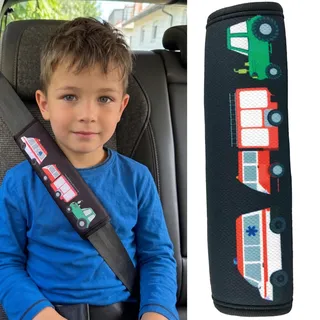 HECKBO 1x Kinder Auto Gurtpolster Gurtschutz mit Feuerwehr Traktor Krankenwagen Motiv - Sicherheitsgurt Polster für Kinder und Babys- Ideal für jeden Gurt Autositzerhöhungen Kinder Fahrradanhänger