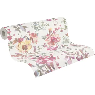 A.S. Création Livingwalls Vliestapete mit Blüten-Design in Weiß, Metallic, Grün, Pink, Gelb - Romantische Blumentapete 10,05 m x 0,53 m by COSMOPOLITAN - 790611