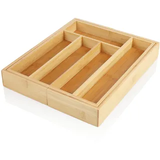 com-four® Besteckkasten aus Bambus - ausziehbarer Besteck-Einsatz für die Schublade - Aufbewahrungsbox (01 Stück - braun - ausziehbar)