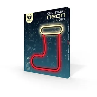 Forever Light Neon LED WEIHNACHTSSTRUMPF Fenster Deko Weiß und Rot Neon Neonlicht, USB und Batteriebetrieben Weihnachtsdekoration Weihnachtsbeleuchtung - Weiß