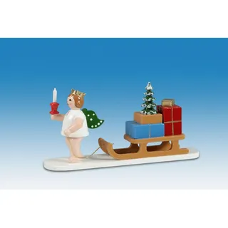 Engelfigur Engel mit Schlitten mit Krone Höhe ca 6 cm NEU Holz Weihnachtsengel