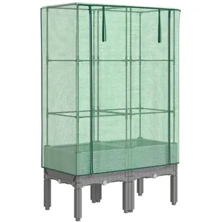 vidaXL Hochbeet mit Gewächshaus-Aufsatz Rattan-Optik Hellgrau 80 x 140 x 40 cm