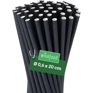 Wisefood® Strohhalme Papier [20 cm Ø 6] Party Deko [Schwarz] alternative Strohhalme Plastik-frei für Geburtstag Hochzeit DIY [500 Stk.] für Cocktail Getränke Cola Energy Drink Wasser Limo BIO