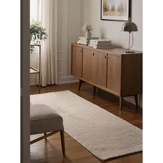 Hanse Home Wollteppich Eleni - Natur Wohnzimmerteppich - Handgetuftet - Hygge Skandi, Boho Läufer Wolle für Wohnzimmer, Schlafzimmer, Esszimmer, Flur - Natur Weiß, 80x300cm