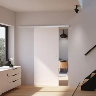 inova Holzschiebetür 880 x 2035 mm, Weiß, Komplettset mit Griffmuschel, Softclose beidseitig - Weiß