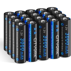 CITYORK Batterien AA Wiederaufladbar 20 Stück, hohe Kapazität 1,2V NI-MH wiederaufladbare AA Akkus 3000mAh, geringe Selbstentladung