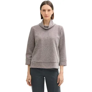 Sweatshirt TOM TAILOR, Damen, Gr. XL (42), rot (deep rot heringbone boucle), Sweatware, Obermaterial: 60% Polyester, 40% Baumwolle, gemustert, unifarben, bequem hüftbedeckend, Wasserfallausschnitt, extrabreites Bündchen, Sweatshirts Sweatshirt, mit Wasserfall-Kragen