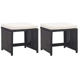 Prolenta Premium  Gartenhocker 2 Stk. mit Sitzkissen Poly Rattan Schwarz - Schwarz