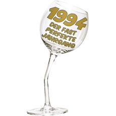 Bombo Weinglas mit gebogenem Stiel für den 30. Geburtstag mit Inschrift in Deutsch.