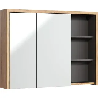 Badezimmer Spiegelschrank 100 cm DANZIG-56 in Shetland Eiche Nb. mit Graphitgrau, B/H/T: ca. 100/75/18 cm - Braun