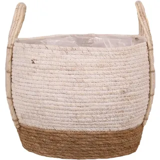 Korb mit Henkeln aus Stroh und Seegras Ø 28 cm x 24 cm Weiß
