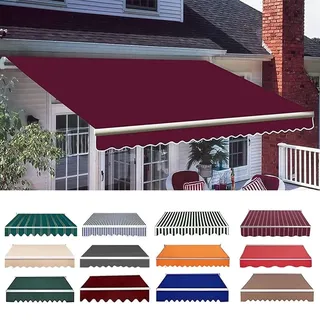 Markisen Ersatzstoff, Ersatztuch Für Einziehbare Klemmmarkise, Markisenbespannung Canvas Markisenstoff, Terrasse Markise Ersatz-Bezug Garten Sonnenschutz Polyester Überdachung(Red,3x2m/10x6.5ft)
