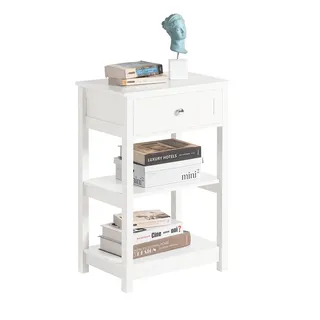 SoBuy Nachttisch Weiß , Holzwerkstoff , 45x69x30 cm , Wohnzimmer, Wohnzimmertische, Beistelltische