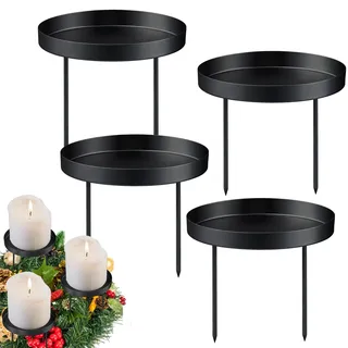 Kerzenhalter 4 Metall 8cm Kerzenplatte Kommunionkerze Kerzenstecker Winterdeko Innen Kerzenständer Wurzelholz Deko Adventsgestecke Stoff Nagel Kommunion Kerzenteller mit Dorn(Schwarz, Scheibe (2))