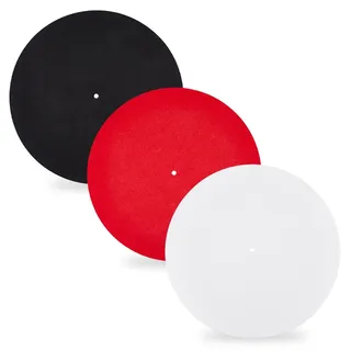 DICOSMETIC 3 Stück 3 Farben Plattenspieler Matte Filz Plattenmatte 295x3mm rutschfeste Plattenteller Auflage Rot Schwarz Weiß Runde Unterlage Für Heim Plattenspieler
