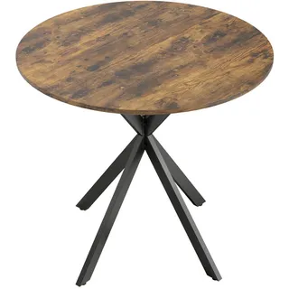 Homcom Küchentisch rund Braun 80/80/75 cm , Metall , Nachbildung , Rund , X-Form , 80x75x80 cm , Esszimmer, Esstische