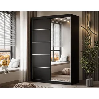 Kleiderschrank CAMARO II PLUS 150 cm mit Spiegel Schiebetürenschrank Schwarz - Schwarz