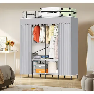 TolleTour Stoffschrank Kleiderschrank mit Kleiderstange faltbarer Textil mit hängende Stange schnell - 158 x170 x 48 cm - Grau