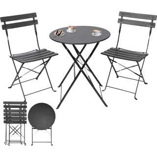 Albatros Bistroset 3-teilig Schwarz – Bistrotisch mit 2 Stühlen – klappbare Stühle und Tisch aus robustem Metall – optimal als Balkonmöbel Set oder Gartenmöbel in modernem Design - Schwarz