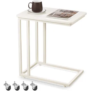 VASAGLE Beistelltisch, Sofatisch mit Rollen, C-Form, mobiler Kaffeetisch, 35 x 50 x 60 cm, Wohnzimmertisch mit Metallgestell, für Kaffee und Laptop, modern, cremeweiß LNT050W77