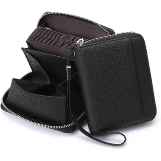 RFID-Schutz Kreditkartenetui, Portemonnaie Damen mit Reißverschluss, Orgel-Stil Geldbörse Damen, Visitenkartenetui mit vielen Fächern - Schwarz