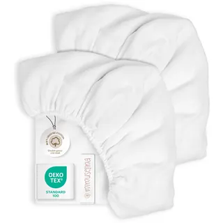 Mimuselina Spannbettlaken 70x140 Baby – 2er-Pack Bettlaken 140x70 aus 100 % weicher, atmungsaktiver Musselin-Baumwolle [Weiß + Weiß]