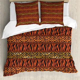 ABAKUHAUS afrikanisch Bettbezug, Leopard Cheetah Haut, Milbensicher Allergiker geeignet mit Kissenbezügen, 200 cm x 200 cm - 80 x 80 cm, Sepia orange Bernstein