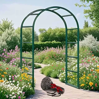 Schwer Rosenbogen Verzinkt Gartenbogen, Wetterfest Rosenbogen Aus Metall Stabil Für Kletterpflanzen Freistehend, Gartenlaube, Rosengestell Torbogen 120 140 180 200 240 280cm(Grün,W140 X H230cm)