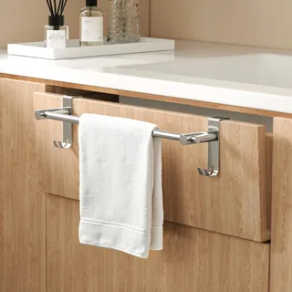 EMKE Handtuchhalter Ausziehbar Teleskop, Handtuchhalter ohne Bohren SUS201, Edelstahl Handtuchhalter mit Haken, Handtuchstange für Badheizkörper Küche und Badezimmer, 44~63x10x10cm Chrom